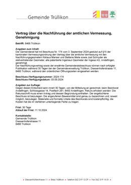 Publikation Vertrag über die amtliche Vermessung Publikation