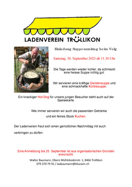 20230906 Ladenverein Einladung Suppenzmittag beim Volg Flyer Suppen-Zmittag