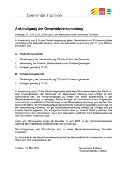 Ankündigung der Gemeindeversammlung