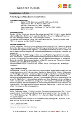 Verhandlungsbericht des Gemeinderats vom 3. September 2024 Us de Ratsstube vo Trüllike