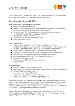 Stelleninserat Gemeindeschreiber/in
