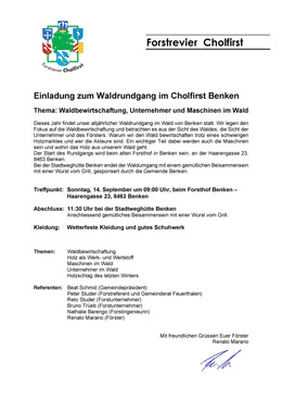 Waldrundgang_2025_Benken Einladung zum Waldrundgang im Cholfirst Benken