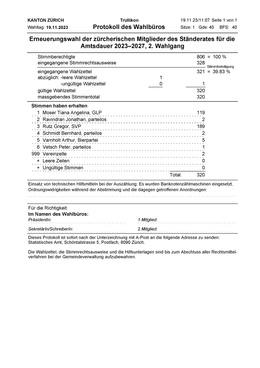 Erneuerungswahl Ständerat, 2. Wahlgang vom 19.11.2023 Erneuerungswahl Ständerat, 2. Wahlgang vom 19.11.2023