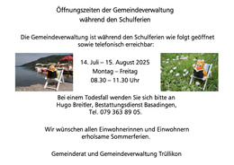 Öffnungszeiten Sommerferien 2025 Flyer