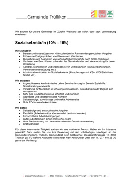 Stelleninserat Sozialsekretär/in Stelleninserat Sozialsekretär/in