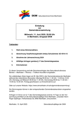 Gemeindeversammlung 11. Juni 2025 Aushang Einladung zur Gemeindeversammlung