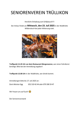 Seniorenverein Einladung Grillplausch 2025 Einladung
